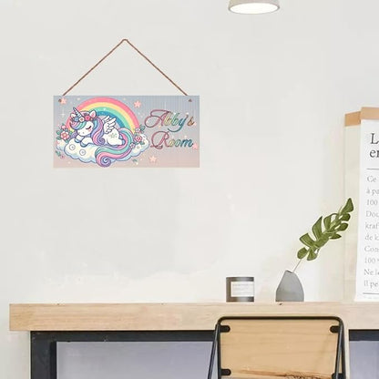 Personalized Sign Magic Unicorn Wooden Sign For Kids Room Boys Bedroom Door Decor,Custom Name Rainbow Wall Art Decor Decorative Plate for Nursery Little Man Cave