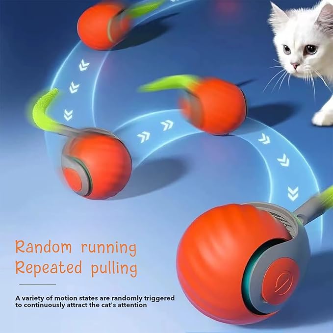 Speedy Tail 2.0 Cat Toy, Interactive Smart Ball for Indoor Cats, USB Charging (Orange+Dark Blue)-Mewly Pet