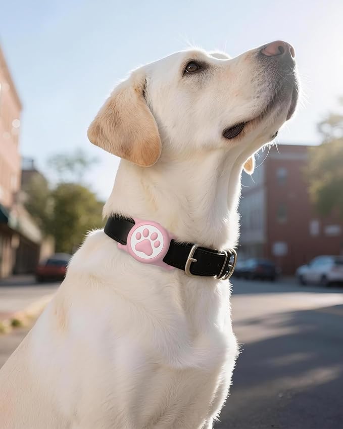IP68 Waterpoof Dog Airtag Holder, Stretchy Silicone Full Body Covered Apple Air Tag Holder for Dog Cat Collar Fit All Width Collar (Pink, 1 Pack)-Mewly Pet