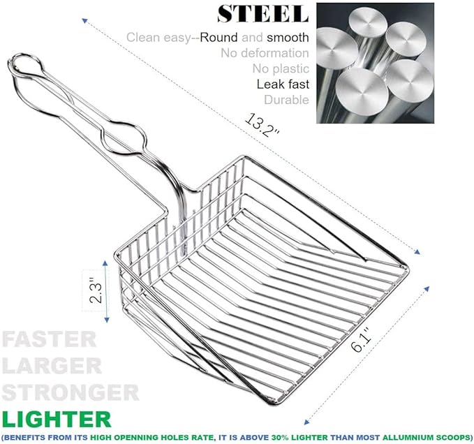 All Metal Litter Scoop, Solid Metal Sifter, Cat Litter Scoop Metal Jumbo, Cat Urine Scoop, Litter Scooper with Holder, Litter Scooper Holder, Jumbo Cat Litter Scoop Sifter Scooper Holder-Mewly Pet