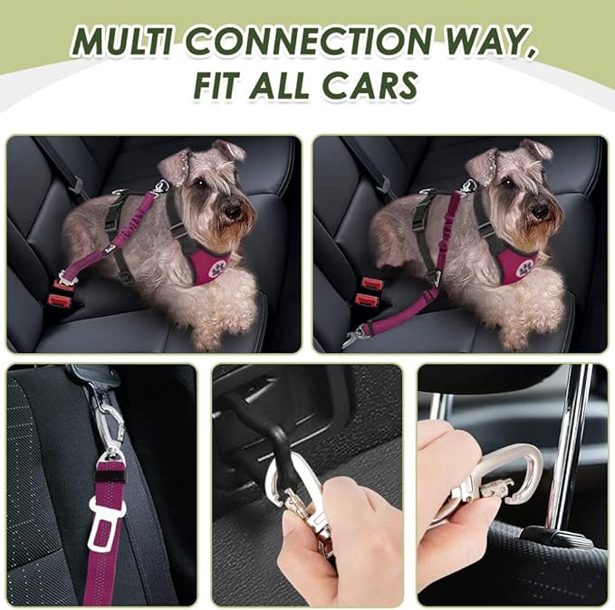Lukovee Dog Seat Belt for Car, Adjustable Dog Car Harness for Large Medium Small Dogs, Soft Padded & Breathable Mesh Dog Seatbelt with Car Strap and Carabiner(Rose Double Clip,Small)-Mewly Pet
