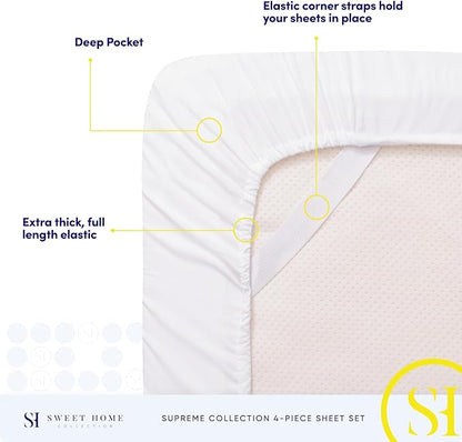 Split King Sheets - Breathable Luxury Sheets with Full Elastic & Secure Corner Straps Built In - 1800 Supreme Collection Extra Soft Deep Pocket Bedding Set, Sheet Set, Split King Size, White