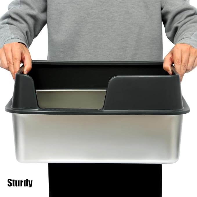 Kichwit Stainless Steel Cat Litter Box with High Sides Easy to Clean, Smooth Surface, Rust Resistant, 19.8" x 13.8" x 10" (with Lid)-Mewly Pet