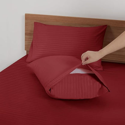 Mejoroom Striped King Size Bed Sheet Set - Hotel Luxury 1800 Bedding Sheets & Pillowcases - 16" Deep Pocket Fitted Sheet, Soft, Breathable, Wrinkle & Fade Resistant - 4 Piece(02-Burgundy)