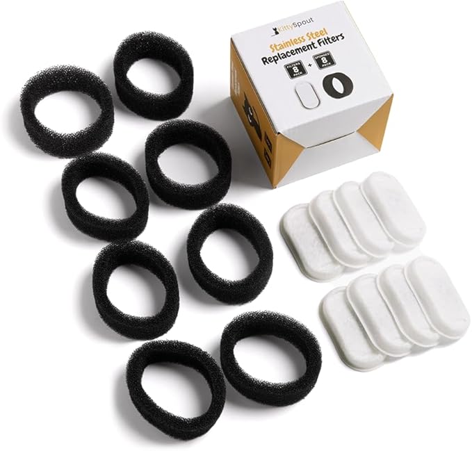 Cat Water Fountain Filters for 108oz/3.2L… (4 Month Supply: 8 Filters & 8 Sponges), White, SSF246-Mewly Pet