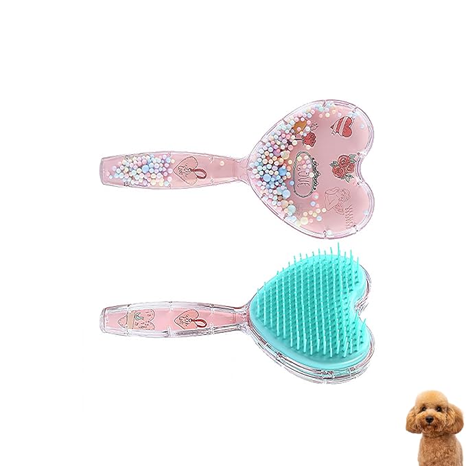 Small Dog Brush, Soft Dog Grooming Comb for Shih Tzus, Yorkies, Maltipoos, Maltese, Love Shape Puppy Massaging Pet Hair Brush, Cat Brush, for Small Dogs Cats of All Hair Types (Pink Blue)-Mewly Pet