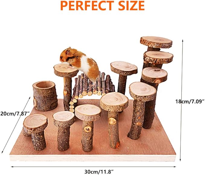 Wooden Chinchilla Platform Toy - Activity Playground Stand Ladder Hideout Set Bridge Ramps Chew Toys for Mouse, Dwarf Hamster, Gerbil, Rat, Sugar Glider, Syrian Hamster, Small Animals-Mewly Pet