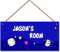 Personalized Sign Space Themed Bedroom Decor Fantasy Spacecraft Sign Outer Space Decor for Boys Room Kids Room Nursery Cartoon Wall Decorations Stuff For Little Man Cave