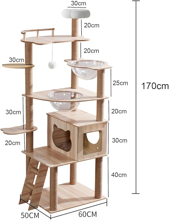 67-Inch Cat Tree for Indoor Cats Large Adult,Cat Tree Tower with Condo, Cat Stairs, 2 Bowl,14 Sisal Scratching Posts, Top Perch, with Padded Platform Bed,Toy Balls,Larg Large cat Tree.B12-Mewly Pet