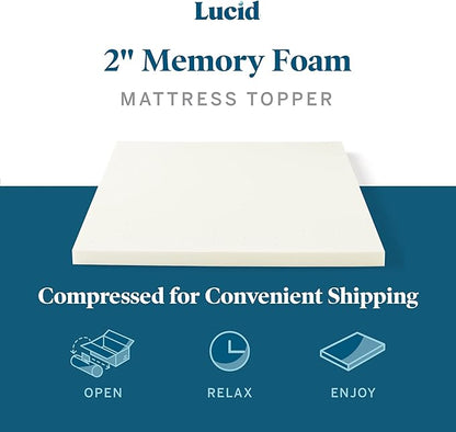LUCID 2 Inch Traditional Foam Mattress Topper - Hypoallergenic - Ventilated - Conforming Support - Full