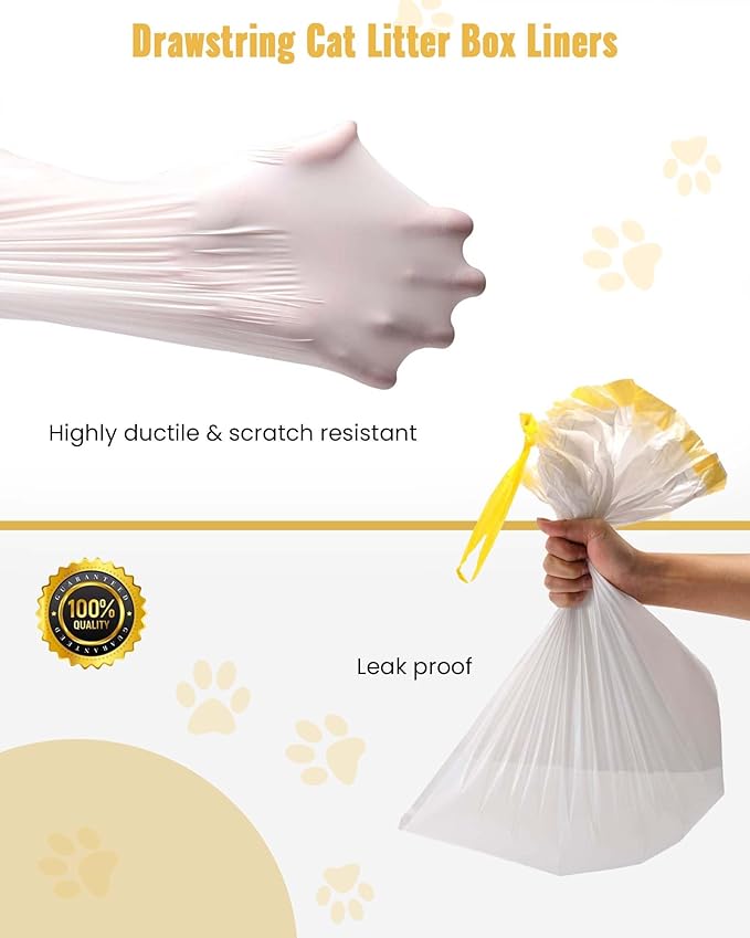 KONE Cat Litter Box Liners, 30 Count Jumbo Extra Durable Large Drawstring Kitty Litter Pan Bags Cat Waste Litter Bags Pet Cat Supplies 36" x 18"-Mewly Pet