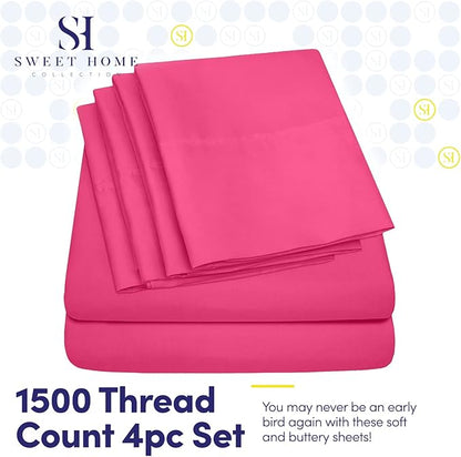 Twin XL Size Bed Sheets - 4 Piece 1500 Supreme Collection Fine Brushed Microfiber Deep Pocket Twin X-Large Sheet Set Bedding - 1 EXTRA PILLOW CASES, GREAT VALUE, Twin XL, Fuschia