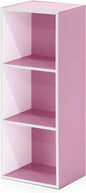 Furinno LUDER Book Shelf, 3-Cube Bookshelf, Bookcase, 9.3" x 12" x 31.5", for Living Room, Bedroom, Home Office, White/Pink