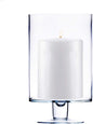 CYS EXCEL Glass Hurricane Pillar Candle Holder (H:10" W:6") | Multiple Size Choices Short Stem Candle Centerpieces | Stemmed Glass Cylinder Candle Vase