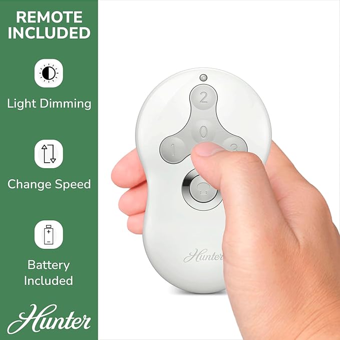 Hunter 44 inch Indoor Ceiling Fan with LED Light and Remote Control - Modern Ceiling Fan, Low Profile Mount, 4 Black Oak Blades, For Bedroom, Living Room, or Kitchen - Dempsey 59243, Brushed Nickel