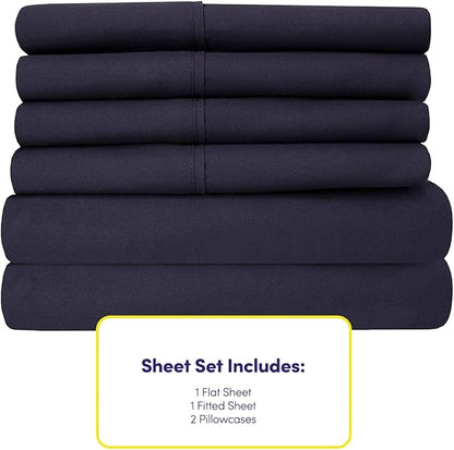 Twin XL Size Bed Sheets - 4 Piece 1500 Supreme Collection Fine Brushed Microfiber Deep Pocket Twin X-Large Sheet Set Bedding - 1 EXTRA PILLOW CASES, GREAT VALUE, Twin XL, Navy