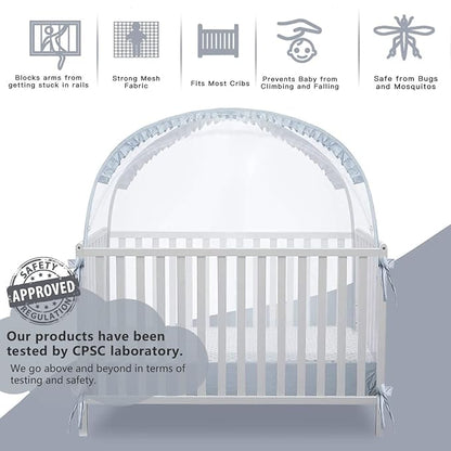 Crib Tent, Crib Net to Keep Baby in, Breathable Pop Up Crib Tent Canopy Keep Baby from Climbing Out (55.2" L x 27.6" W x 51.6" H)