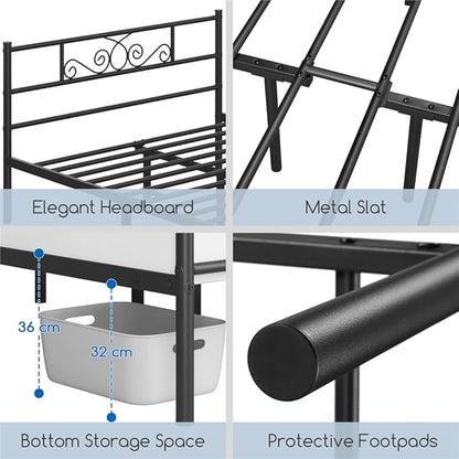 Yaheetech Queen Bed Frames Metal Platform Bed with Headboard&Footboard for Bedrooms/No Box Spring Needed/Easy Assembly/Underbed Space: 12.6’’/Black Queen Bed