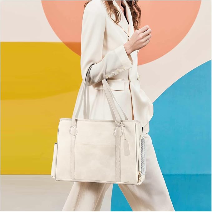 Stylish Dog Purse Carrier, Leather Pet Carrier Bag for Small Dogs Cats Puppy, Airline Approved Soft-Sided Carrier Beige-Mewly Pet