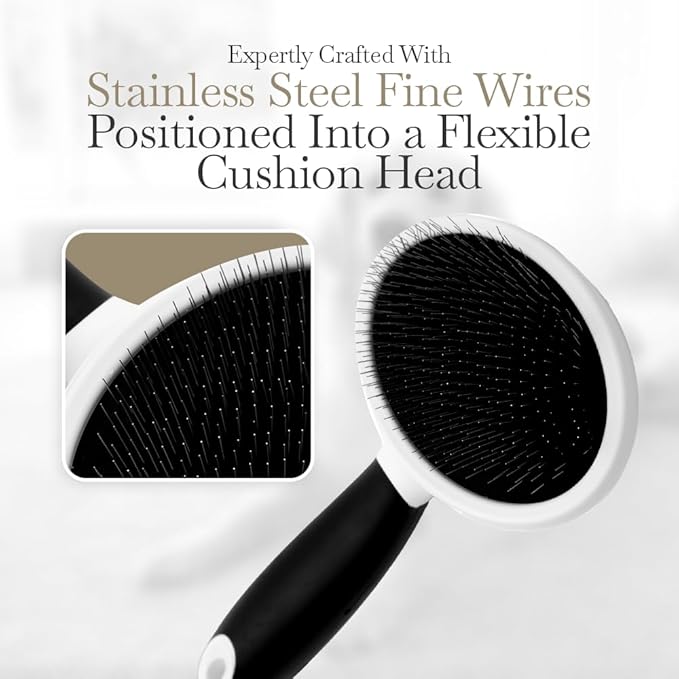 Fuller Brush Slicker Pet Brush - Angled Fine Steel Wires - Ergonomically Designed Rubberized Handle For Comfort & Control - Remove Shedding & Matted Hair - Tool For Grooming Dogs & Cat-Mewly Pet