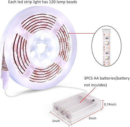Battery Powered Led Strip Lights White, LED Strip Lights Waterproof Battery Operated Led Light Strip, Flexible, Cuttable Led Strip Lights for PC TV Mirror Kitchen Cabinet Shelves, Room Decor 13.2FT
