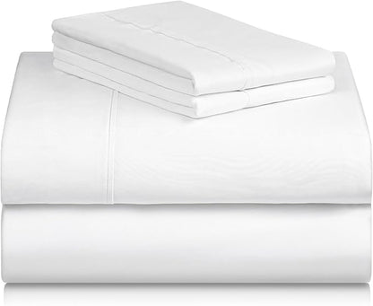LuxClub 4 PC California King Size Sheet Set Bed Sheets Deep Pockets Wrinkle Free Cooling Sheets Machine Washable Hotel Bedding Silky Soft - White California King