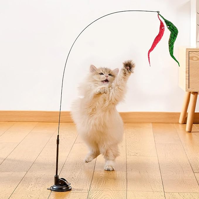 24 PCS Cat Worm Toy Zebra Print Feather Worm Teaser Refills Attachment Cute Cat Wand Replacement Interactive Wand Accessories for Fishing Pole Toy Teaser for Indoor Cats Kitten-Mewly Pet