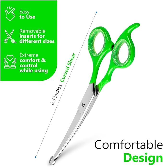 Rounded dog grooming scissors Professional - Sharp Stainless Steel Blades with Colorful Handles, Safe - Easy, Long Lasting grooming scissors for dogs at home (Curved Scissors)-Mewly Pet