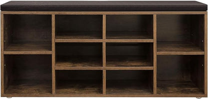 VASAGLE CUSTOS Collection - Shoe Bench, Storage Bench with Padded Seat, Entryway Bench with 10 Compartments, for Bedroom, 11.8 x 40.9 x 18.9 Inches, Rustic Brown and Chestnut Brown ULHS010X01