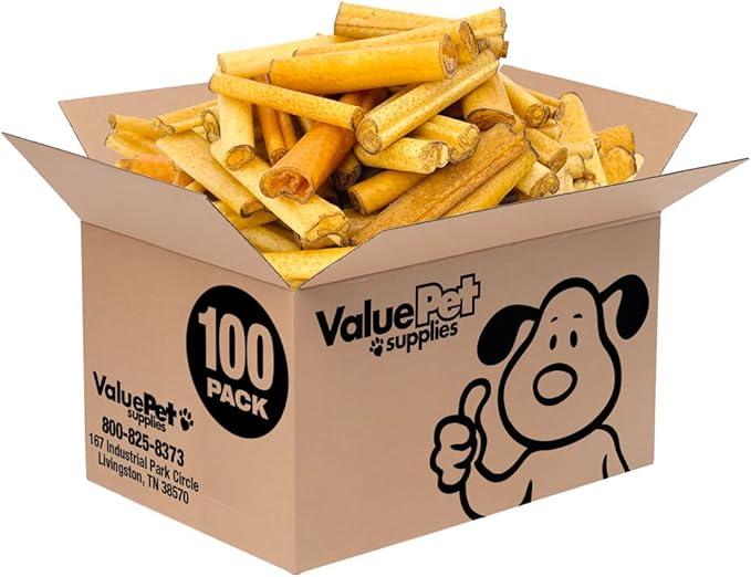 ValueBull USA Pig Skin Retriever Rolls, 4 Inch, Smoked, 100 Count Bulk Pack - Premium USA Pork Hide Dog Chews, One-Piece, Easy Digestion, High Protein-Mewly Pet