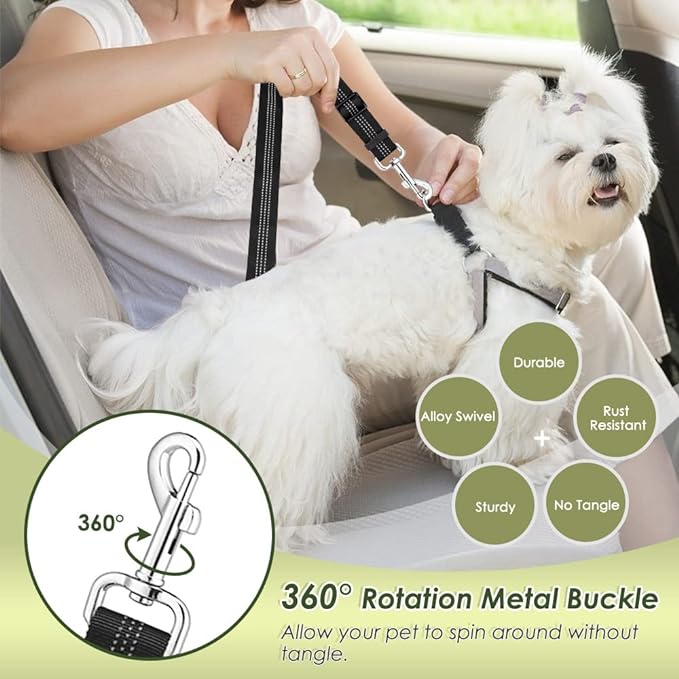 SlowTon Dog Seat Belt Harness for Car, Dog Car Harness Adjustable Mesh Breathable & Dog Seatbelt Safety Tether with Elastic Bungee for Small Medium Large Pets(Black, Single Clip, L)-Mewly Pet