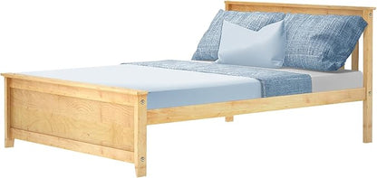 Max & Lily Full Size Bed Frame with Slatted Headboard, Solid Wood Platform Bed for Kids, No Box Spring Needed, Easy Assembly, Natural