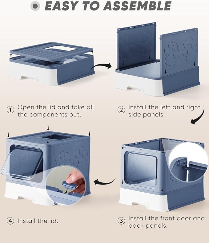 Enclosed Cat Litter Box, Large Litter Box for Big Cats, Covered Kitty Litter Boxes with Lid, Top Entry Cat Box Enclosure with Scoop, Odor Control, Easy to Clean(Blue)-Mewly Pet