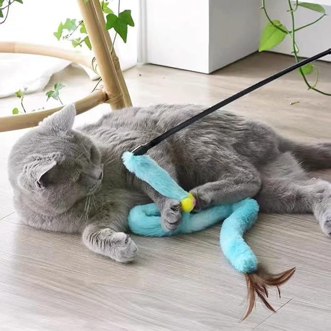 Cat Toys for Indoor Toys,Rainbow Cat Wand Toys,Feather Flips Plush Ball Cat Toys,Interactive Feather Toy for Teaser Play and Chase Exercise with Kitten 3 Pack (Pack 3)-Mewly Pet