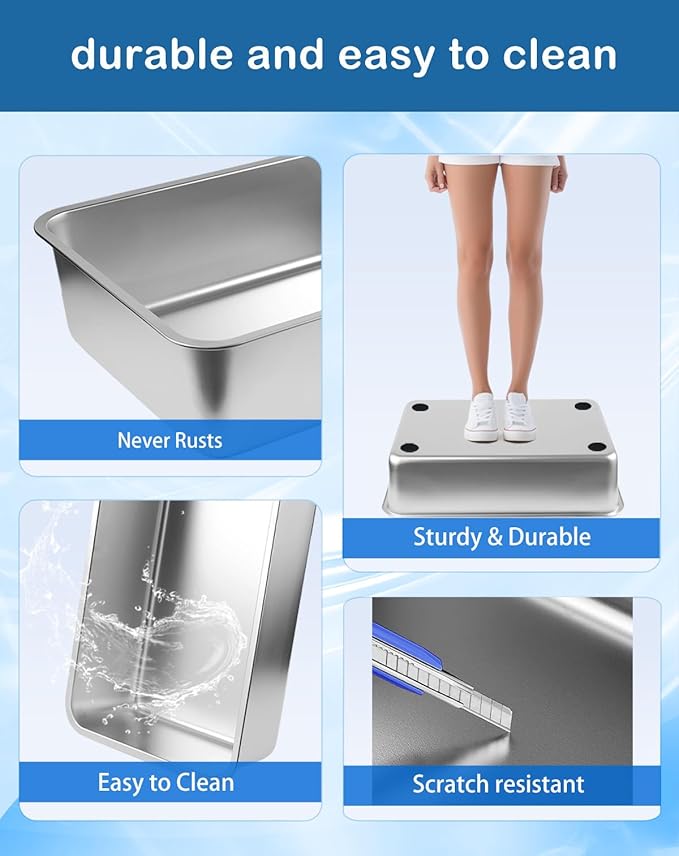 XL Stainless Steel Enclosed Litter Box with Covered for Indoor Cats, High Sides, Eliminates Odors, Easy Clean, Blue, FOXORU-Mewly Pet