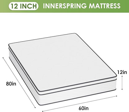 PayLessHere | 12 Inch Queen Mattress | Medium Firm Hybrid Mattress | White | with High-Density Foam and Breathable Cover | Pocket Spring Design, Pressure Relief | Bed in a Box, CertiPUR-US Certified