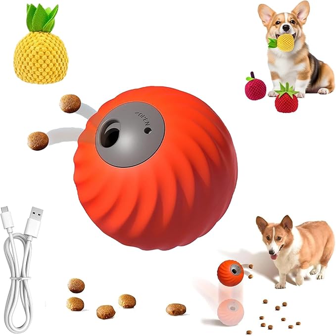 Zoomie Buddy 2.0, Zoomie Buddy for Dogs, 2 in 1 Smart Touch Interactive Dog Balls ＆ Pet Feeder, 2.83" Diameter, Suitable for Small/Medium Dogs, with Fruit Plush Cover (Orange, Pineapple)-Mewly Pet