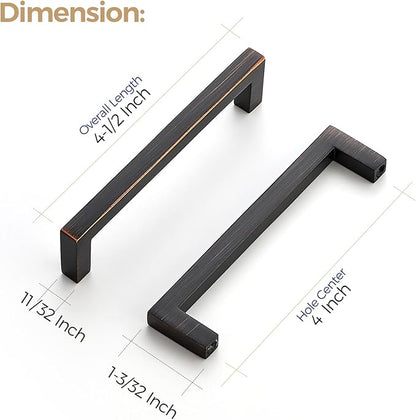 Ravinte 10 Pack Solid Kitchen Cabinet Handles Oil Rubbed Bronze Cabinet Pulls Slim Drawer Pulls with 4 Inch Hole Center Square Bar Kitchen Cabinet Hardware