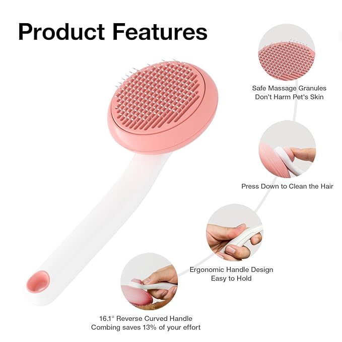 Pet Grooming Self-Cleaning Slicker Brush for Cats & Dogs, Effortlessly Removes Tangles, Loose Undercoat and Mats (Pink, 2 Pack)-Mewly Pet