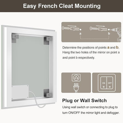 28x36 LED Bathroom Mirror with Lights, Brighter Backlit + Front Lit, Tempered Glass, Dimmable, Multiple Light Modes, Anti-Fog Lighted Bathroom Vanity Mirror for Wall, Memory Function