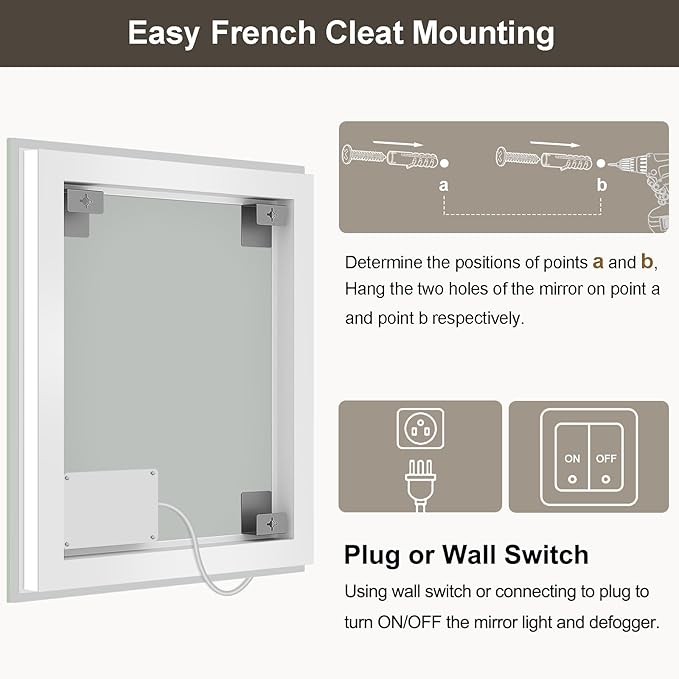 20x28 LED Bathroom Mirror with Lights, Brighter Backlit + Front Lit, Tempered Glass, Dimmable, Multiple Light Modes, Anti-Fog Lighted Bathroom Vanity Mirror for Wall, Memory Function
