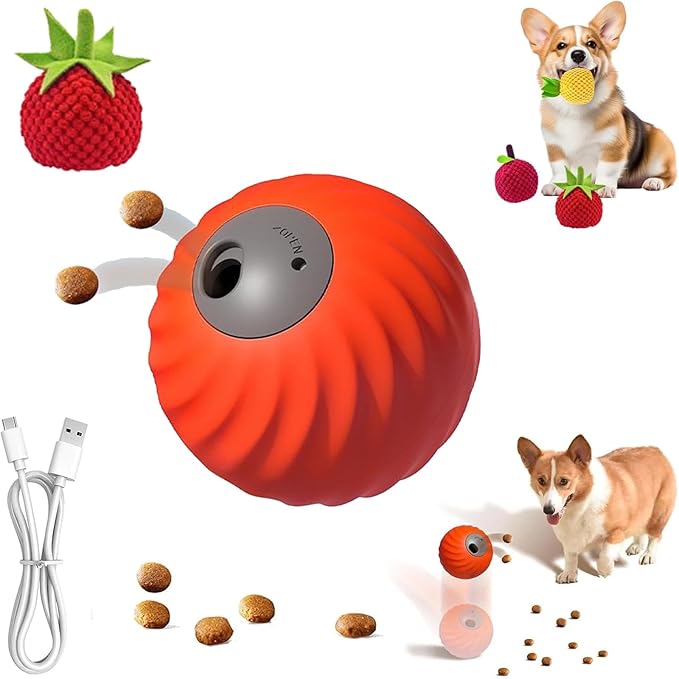 Zoomie Buddy 2.0, Zoomie Buddy for Dogs, 2 in 1 Smart Touch Interactive Dog Balls ＆ Pet Feeder, 2.83" Diameter, Suitable for Small/Medium Dogs, with Fruit Plush Cover (Orange, Tomato)-Mewly Pet