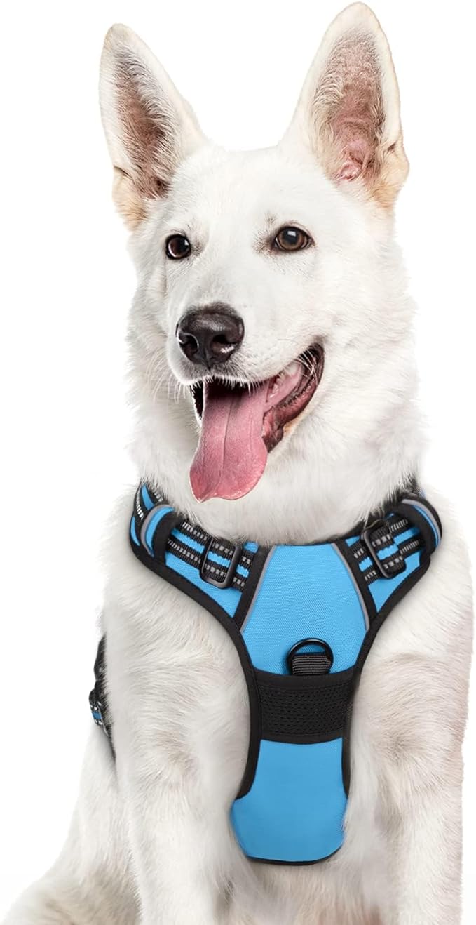 Eagloo Dog Harness Large Breed, No Pull Service Vest with Reflective Strips and Control Handle, Adjustable and Comfortable for Easy Walking, No Choke Pet Harness with 2 Metal Rings, Sky Blue, XL-Mewly Pet