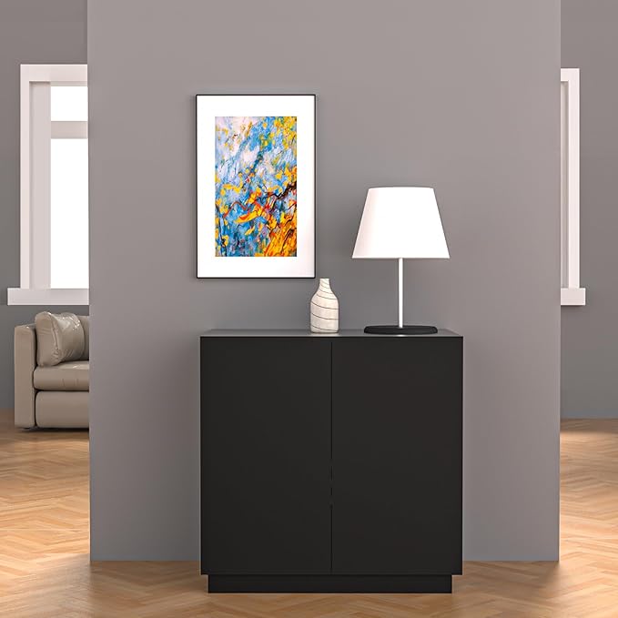 Large/Tall Litter Box Enclosure, Modern Wooden Litter Box Furniture for XL Litterbox with Hidden Storage as Sideboard Cabinet (Black)-Mewly Pet