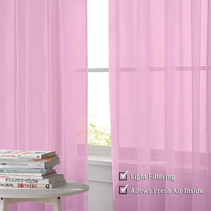 OWENIE Sheer Curtains Light Pink, Sheer Curtains 63 inches Length 2 Panels Set, Rod Pocket Voile Fimly Sheer Drapes for Living Room/Bedroom, 2pcs, Each 42" W x 84" L