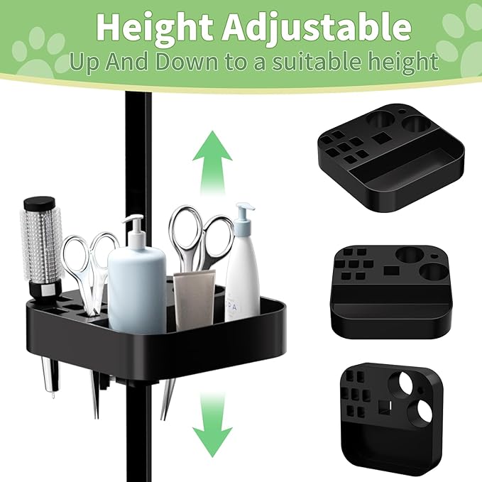 VFK 36" Dog Grooming Table,Foldable Pet Grooming Table for Dogs at Home Black Stainless Steel Bath Grooming Station with Adjustable Arm,Nooses, Mesh Tray,Tool Organizer-Mewly Pet