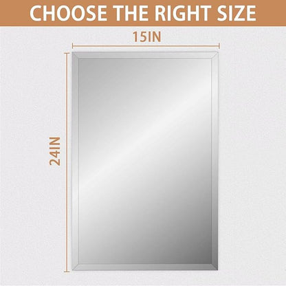 Frameless Mirror for Bathroom Vanity,15x24in Wall Mounted Mirrors for Over Sink Decorative Rectangular Frameless Mirror,With Polished Edge,Hangs Horizontally Or Vertically,Entryways,Room,Shatterproof