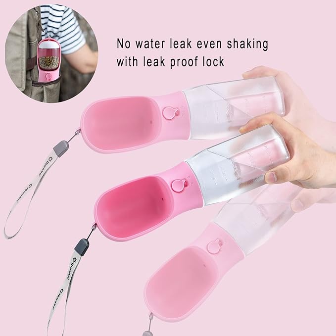 Dog Water Bottle with Food Container & Poop Bag Holder, Travel Water Bowl, Portable Pet Dispenser, Dog Stuff Accessories Items, Puppy Essentials Necessities for Yorkie Chihuahua Walking Hiking-Mewly Pet