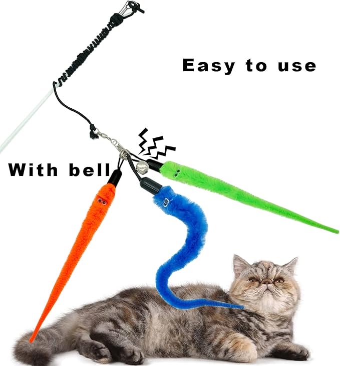Cat Worm Toy Refills, 20 Pieces Cat Wand Attachments Worms Toy for Indoor Cats (A)-Mewly Pet