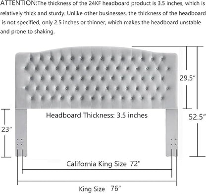 24KF Upholstered Tufted Button Velvet Headboard,Comfortable Fashional Headboard King/CA King Size,Gray
